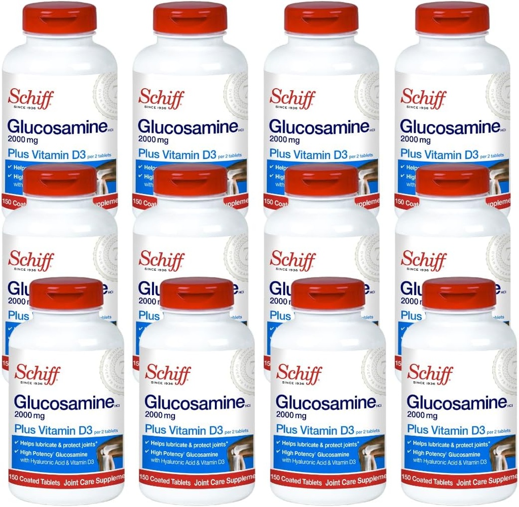 Schiff Glucosamin 2000mg med Hyaluronsyre Joint Supplement, 150 ct (pakning med 12 stk.)