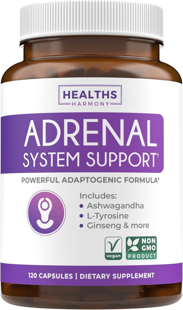 Adrenal Support & Cortisol Manager (Non-GMO) Powerful Adrenal Health with L-Tyrosine & Ashwagandha - Maintain Balanced Cortisol Levels & Stress Relief - Fatigue Supplement - 120 Capsules