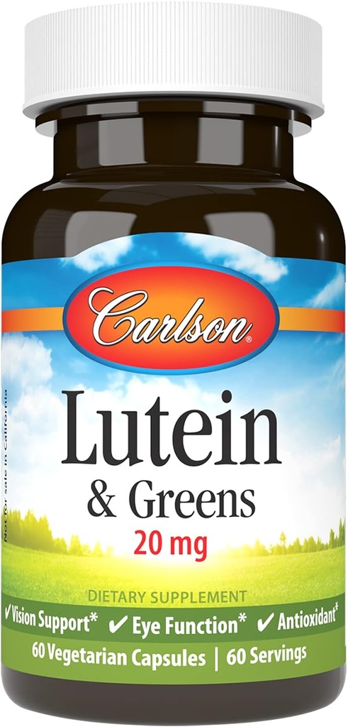 Carlson - Lutein & Greens, 20 mg, Vision Support & Eye Function, Antioxidant, 60 vegetariske kapsler