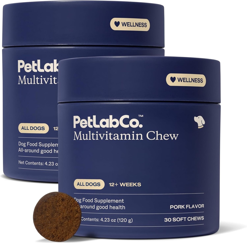 PetLab Co. 22 i 1 hund Multivitamin - Support Hundens immunforsvar, Hud, Coat, Joints & Samlet Sundhed - Vitaminer A, E, D, B12, Mineraler, Antioxidanter - Chewable Pork Flavor