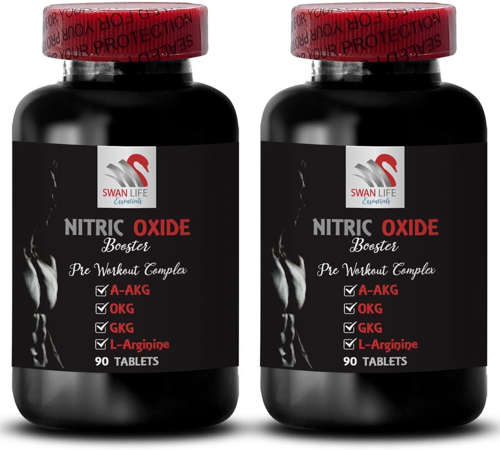 Calciumalpha- ketoglutarat - NITRIC OXIDE BOOSTER - Nitrogenoxid pulver L- arginin, Muskelpumpe, Styrketræning, Træningsstyrke, Atletisk boost, GKG supplement 2 Flaske 180 tabletter