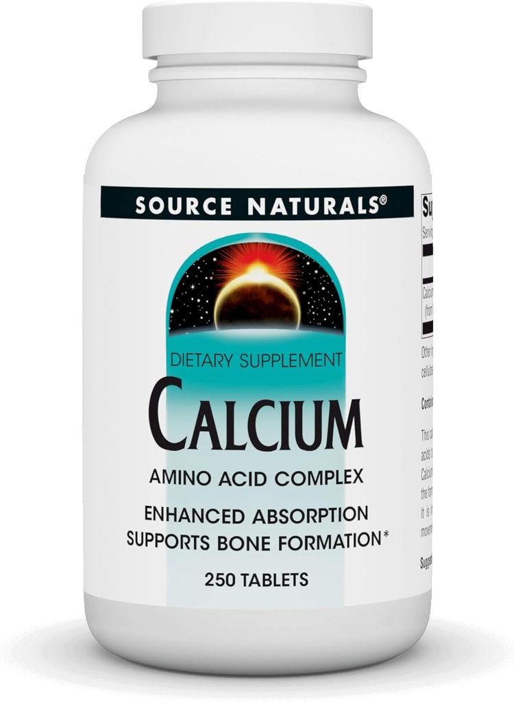 Kilde Naturals Calcium, Aminosyrekompleks - Forbedret Absorption & Understøtter Knogledannelse * - 250 tabletter