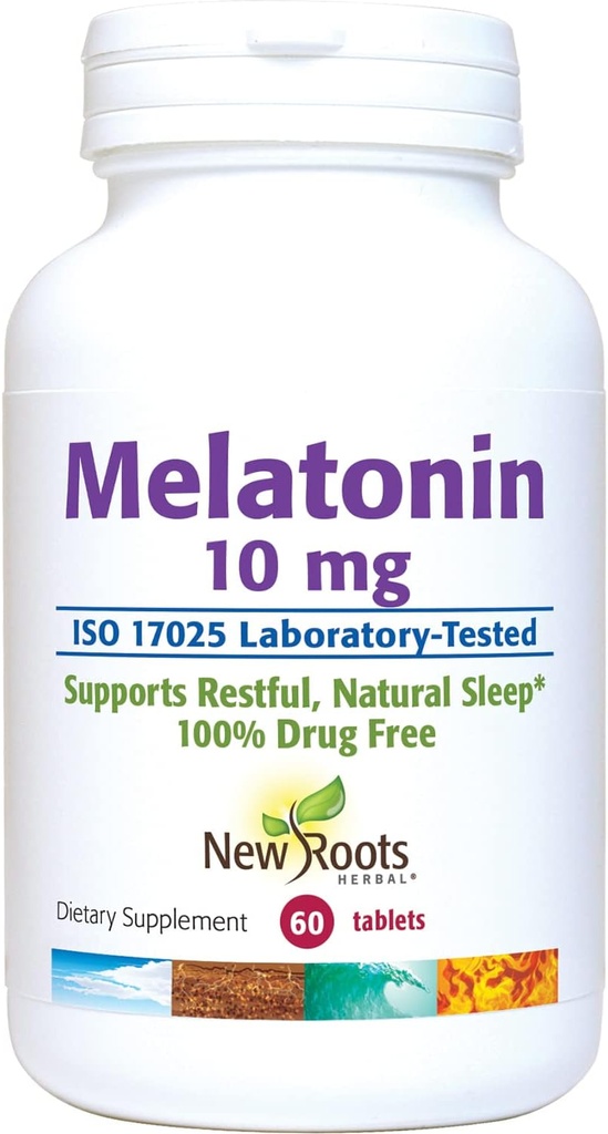 NY ROOTS HERBAL dvaletilskud: 124; Pure Melatonin 10 mg (60 tabletter - 3 måneder Tilgang), ikke-bibit formering, naturlig dvalehjælp, ikke-GMO