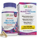 ULTALIFE blodtrykstillæg - Avanceret blodtrykstillæg Complex - Hawthorn Berry, Hibiscus, Hvidløg, Forskolin - 14 Vitamin & urter, 30 dages forsyning i Veggie kapsler