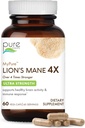 PURE ESSENCE LABS MyPure Lions Mane 4X - Ultra Strength Brain Support Supplement med 6: 1 Hot Water Extract & 10: 1 Extract for Cognitive Health, Focus, Memory & Mental Clarity, 60 Kapsler