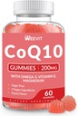 Sugar Free CoQ10 Gummies 200mg, Coenzym Q10 w / Omega-3, Vitamin E for voksne, Co Q10 Supplement for antioxidant, Energi, Hjerne Support
