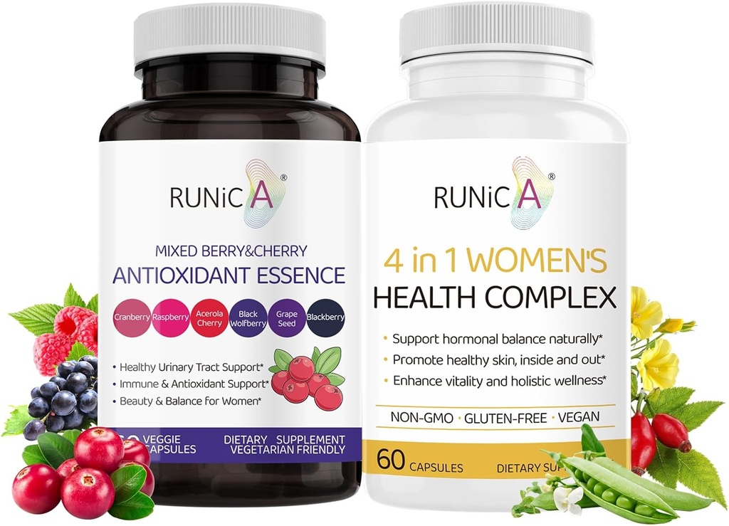Kvindernes Wellness Duo - 4-in-1 Health Complex & Antioxidant Supplement for Hormonal Balance, Hud & Energi, Menopause & immunsupport- Vegan Capsule