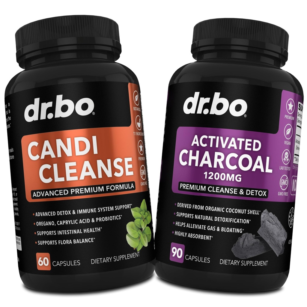 Aktiveret Charcoal & Candi Cleanse Support - Organic Coconut Charcoal Pills & Anti Overgrowth Pills til Mave Gas og Bloating for Mænd Kvinder Kids - Oral Herbal Oregano & Captain Acid Kapsler