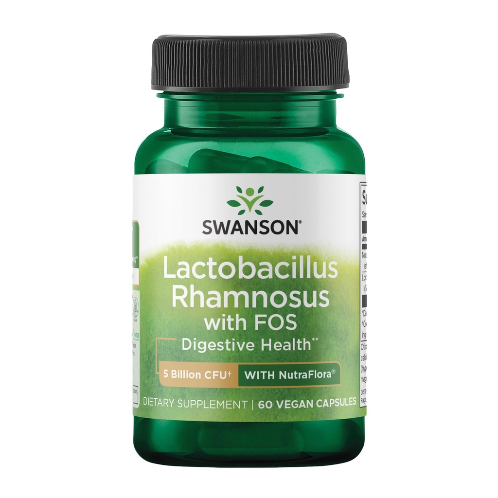 Swanson Lactobacillus Rhamnosus med FOS - Probiotisk tillæg understøtter fordøjelsessygdomme - 5 milliarder CFU - fremmer GI Tract sundhed under rejser - (60 Veggie Caps)