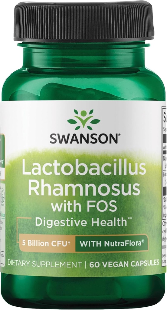 Swanson Lactobacillus Rhamnosus med FOS - Probiotisk tillæg understøtter fordøjelsessygdomme - 5 milliarder CFU - fremmer GI Tract sundhed under rejser - (60 Veggie Caps)