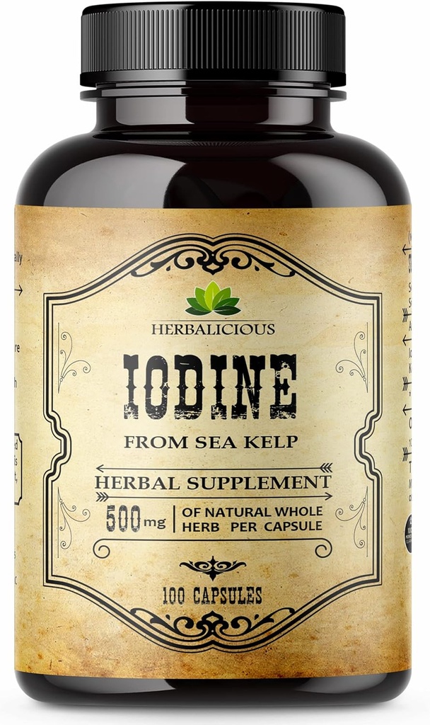 HERBALICIOUS jod tabletter - Natural jod fra Sea Kelp - Thyroid Support Supplement for energi, fordøjelse, hjerne & ben sundhed - non-GMO, gluten- fri - 100 kapsler