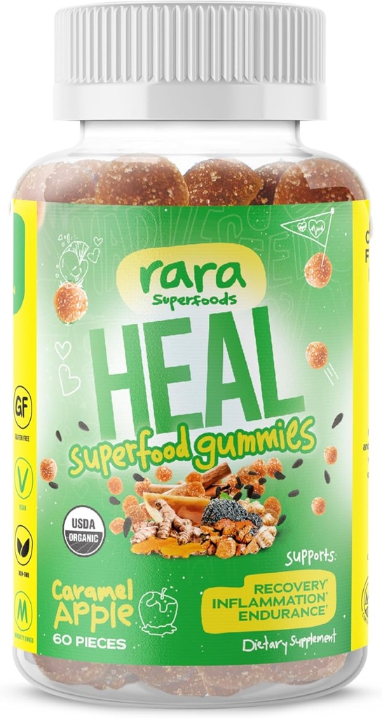 HEAL Mind & Body Recovery USDA Certified Organic Gummies - Natural Recovery Support, Vegan & Gluten- Free, Infunded with Wild Turmerisk, Wild Ceylon Ginger & Chaga (60 Gummies, HEAL)