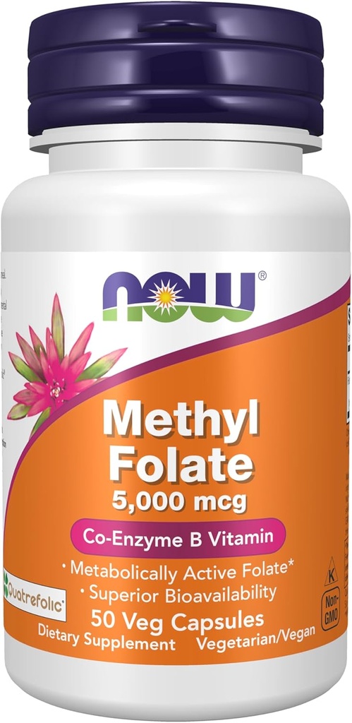 Now Foods Supplements, Methyl Folate 5000 mcg, Superior Bioavailability, 50 Veg Kapsler