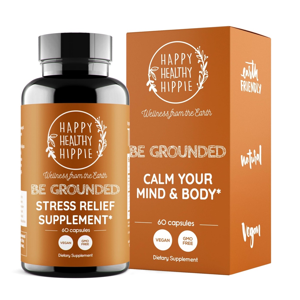 Happy Sund Hippie Be Grounded Stress Relief Supplement - Lavender Pills - 124; fremmer Calmness & Relaxation - 124; Quick Actioning - 124; Magnesium Glycinate 100mg, L Theanine, Lemon Balm Leaf, - 124; Ursten, 60 Ct