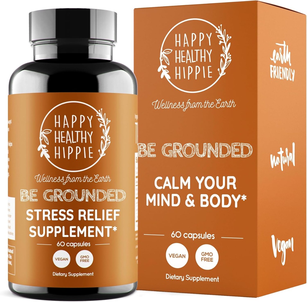 Happy Sund Hippie Be Grounded Stress Relief Supplement - Lavender Pills - 124; fremmer Calmness & Relaxation - 124; Quick Actioning - 124; Magnesium Glycinate 100mg, L Theanine, Lemon Balm Leaf, - 124; Ursten, 60 Ct