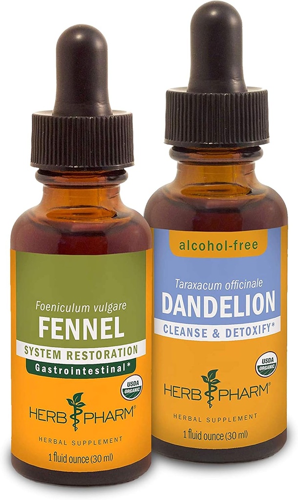 Herb Pharm fordøjelsesstøtte & Detox Kit - Inkluderer Certified Organic Fennel Liquid Extract, 1 Ounce & Alkohol- Free Dandelion Liquid Extract, 1 Ounce