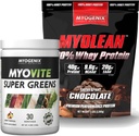 Myogenix Myovite Supergreens Powder & Myolean Chocolate Whey Protein Bundle - fordøjelse, Immunitet & 40g High- Protein Whey - Support Gut Health, Muscle Growth & Recovery