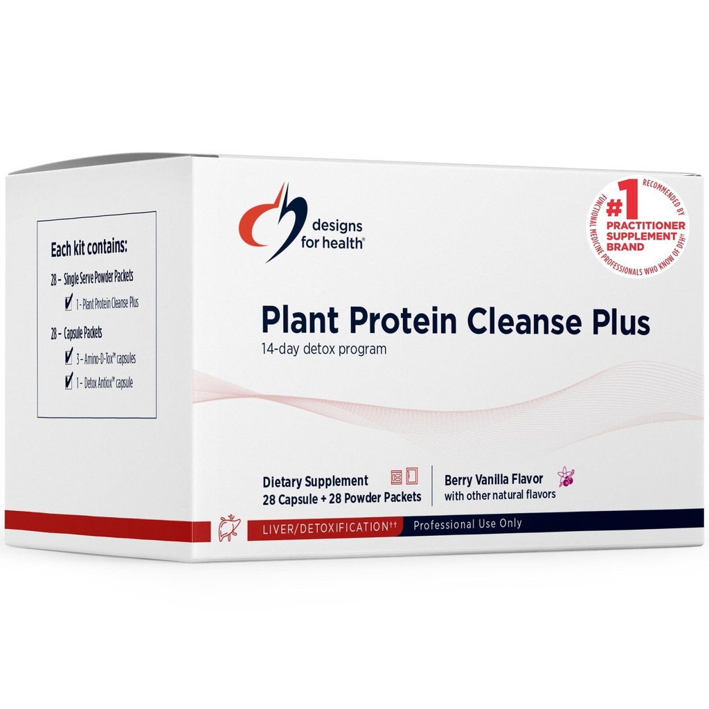 Design for sundhed Plant Protein Cleanse Plus 14 Dag Detox Program - fremmer sund leverfunktion + Metabolisk Cleanse med antioxidanter + urter, Vegetar (28 Protein Powder Drink + Vitamin Packs)