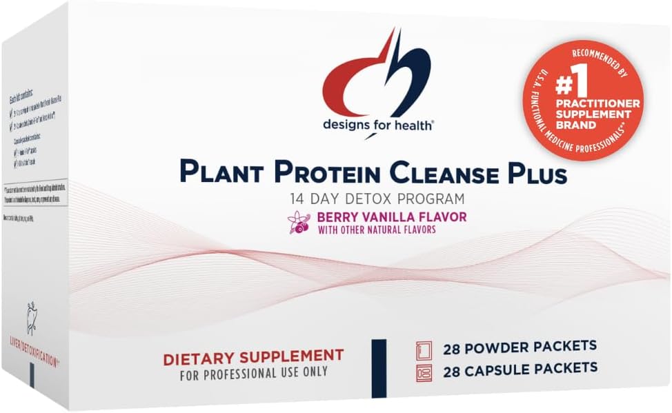 Designs for Health Plant Protein Cleanse Plus 14 Day Detox Program - Promotes Healthy Liver Function + Metabolic Cleanse with Antioxidants + Herbs, Vegetarian (28 Protein Powder Drink + Vitamin Packs)