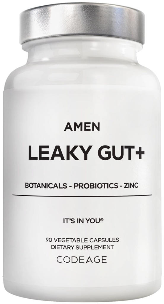 Amen Leaky Gut Supplement - Advanced Formel med biotilgængelig L Glutamin, Zink, gurkemeje, DGL lakrids Root - Marshmallow Root - Probiotika & Fermenteret Prebiotika - Vegan, Non- GMO - 90 Kapsler