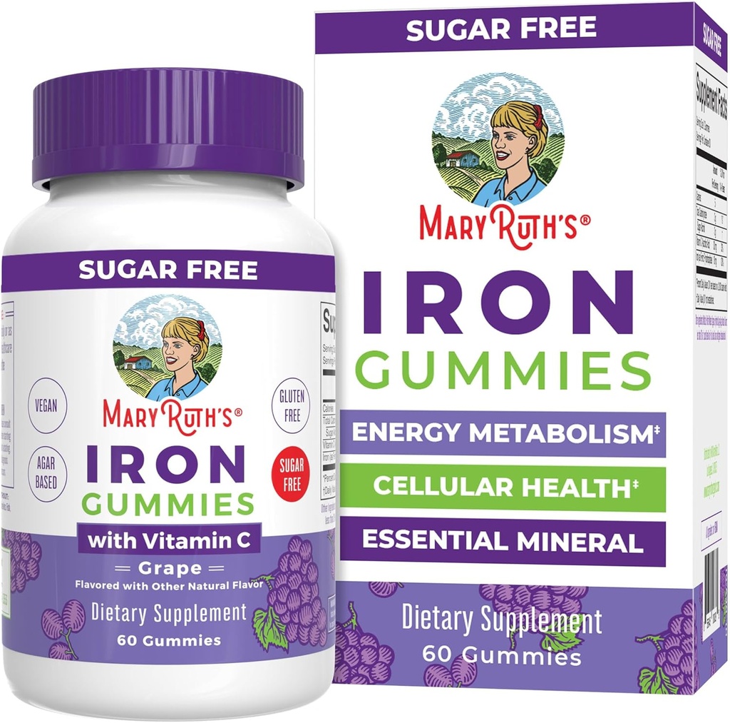 MaryRuth Organics Iron Gummies til 14 + med C-vitamin til Absorption 124; Sukker fri