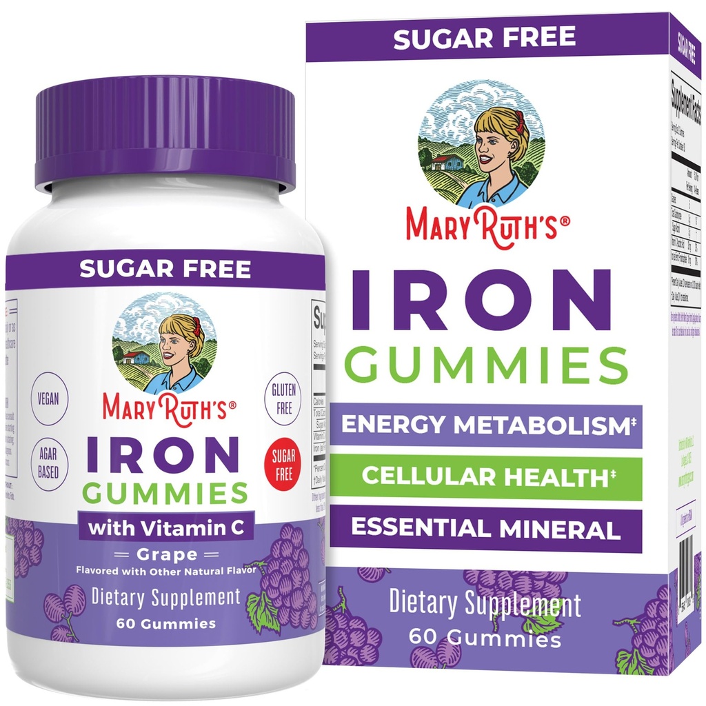 MaryRuth Organics Iron Gummies til 14 + med C-vitamin til Absorption 124; Sukker fri