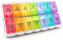 Pill Organizer med nem trykknap - Multi- Color Pill Box 7 Dag AM / PM - Praktisk Daily Pill Organizer for Medication Management