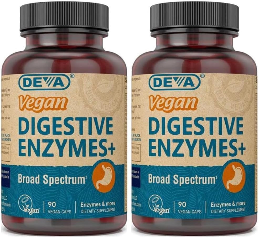 Deva Vegan Vitaminer fordøjelsesenzymer Plus tillæg - en unik blanding af enzymer & urter - 90 kapsler (pakke med 2) Pakke Maj Vary