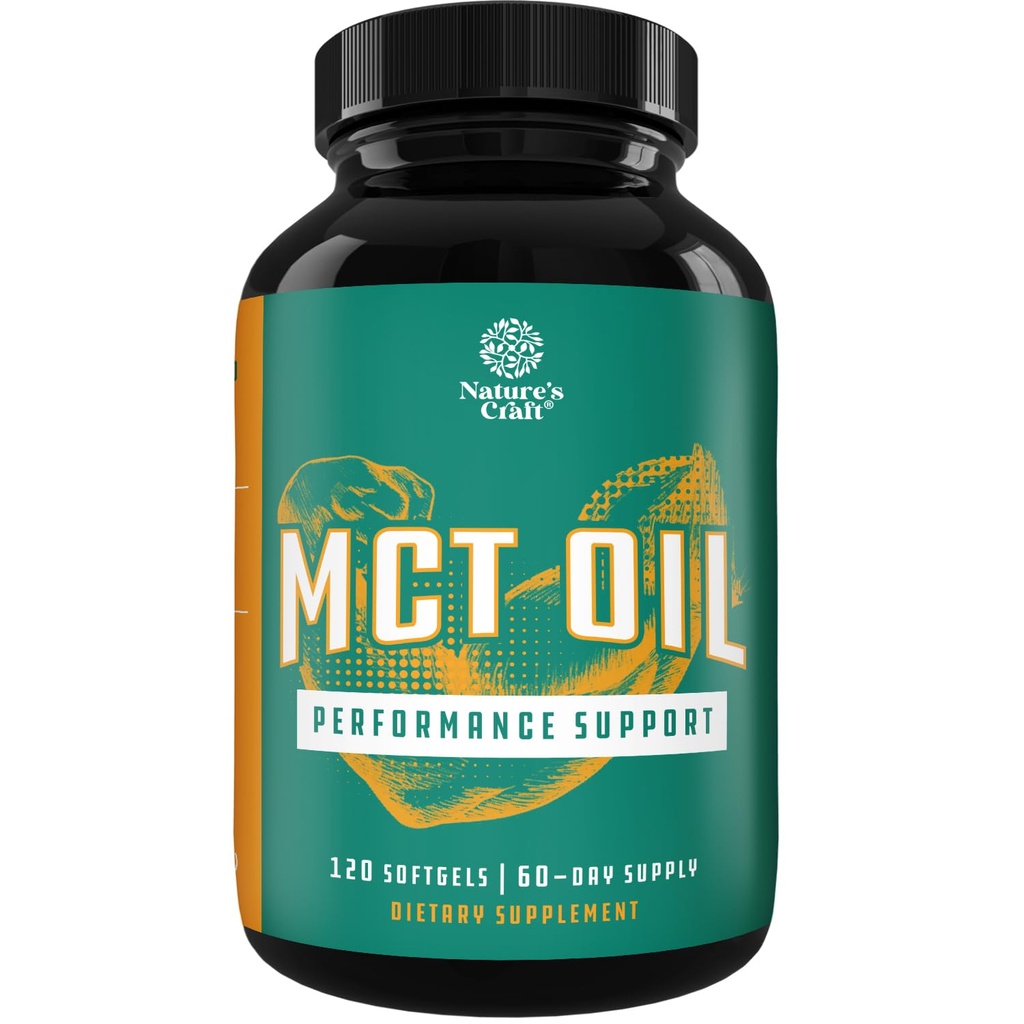 C8 MCT Oil Softels - Medium Chain triglycerids MCT Coconut Oil Supplement med Captain / Capric triglycerider til Body Skulpting, Forbedret energi & Stamina - Keto Kokosolie tillæg til vægttab - 120 Ct