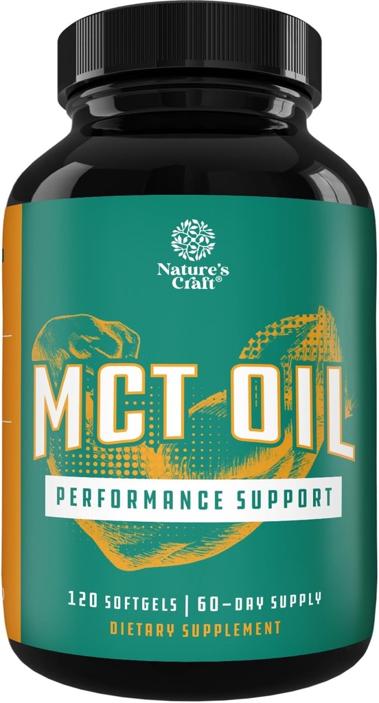 C8 MCT Oil Softels - Medium Chain triglycerids MCT Coconut Oil Supplement med Captain / Capric triglycerider til Body Skulpting, Forbedret energi & Stamina - Keto Kokosolie tillæg til vægttab - 120 Ct
