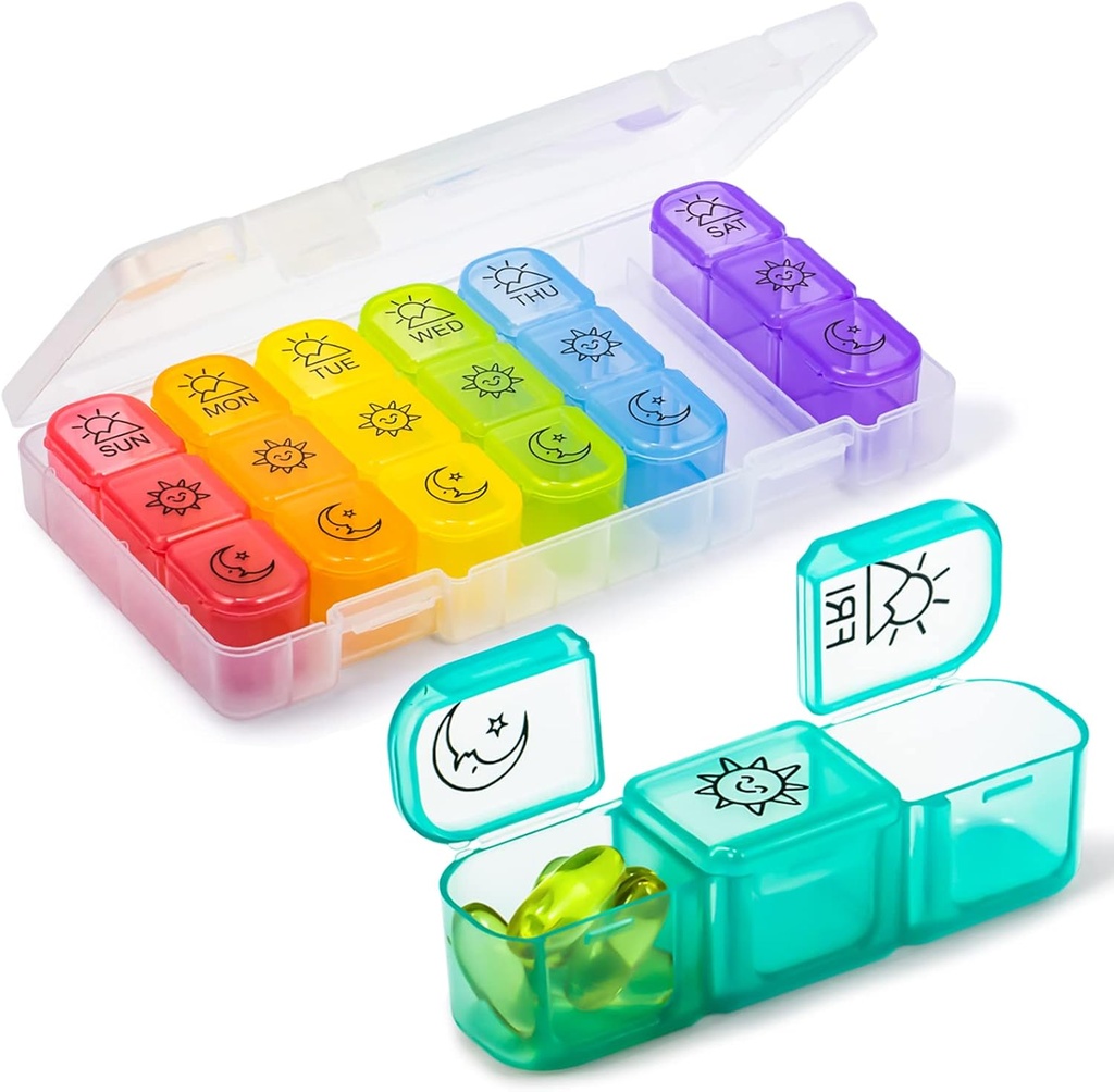 Stor 7 Day Pill Organizer Weekly, Chrxbei Daily Medicine Container 3-Times- a- Day, Medication Holder for Vitaminer, Fish Oils, Supplement, Deep Pills Planer for ældre og familie - Morgen Noon Night