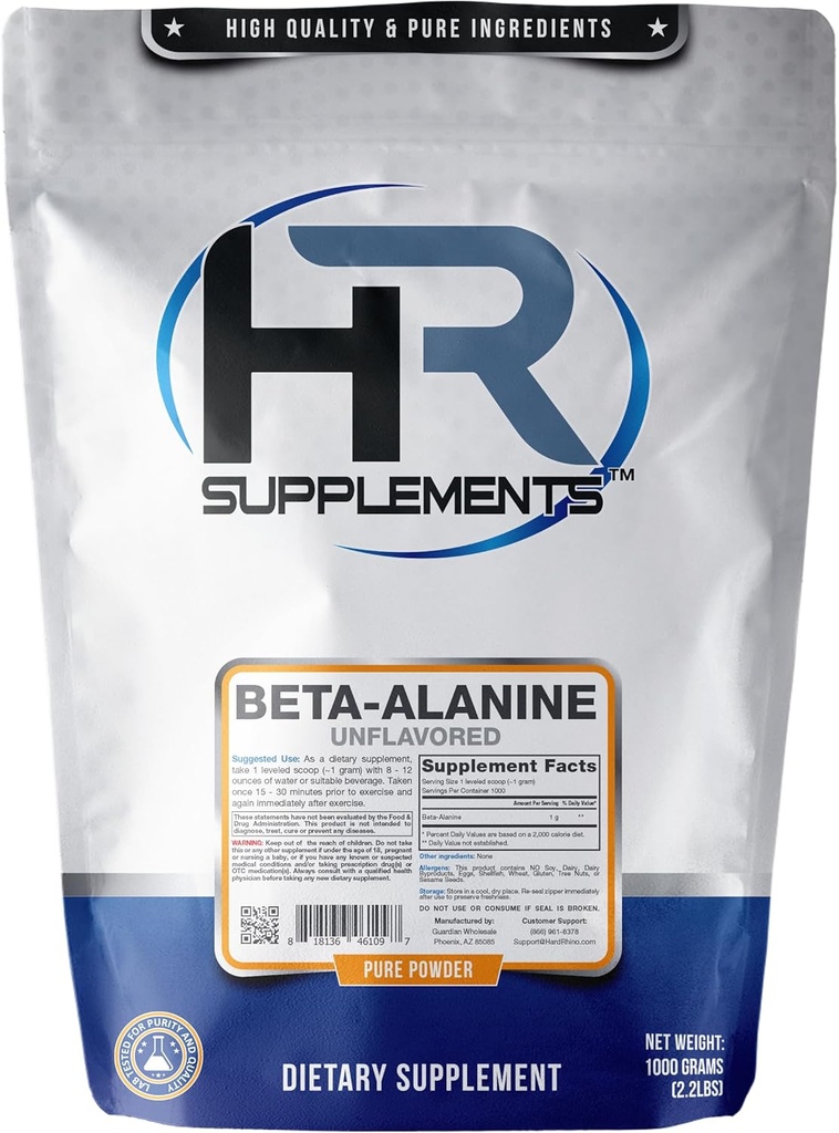 Beta- Alanine Powder, 1 Kilogram (2,2 Lbs), Unflavored, Lab- Testet, Scoop inkluderet