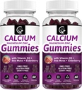 Calcium Magnesium Zinkgummier med høj absorption Magnesium Glycinat Kalium - Plant Complex Calcium Magnesium 2: 1 Ratio, med D3 Sea Moss til Knogler, Muskler, Immun & Sleep Support, Vegan-2 Pack
