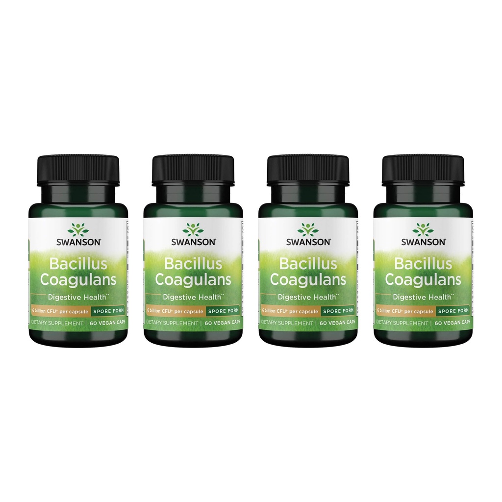 Swanson Bacillus Coagulans - Natural Probiotic Supplement Support Fordøjelsessundhed w / 6 Billion CFU - Kan Support GI & Samlet Gut Sundhed - (60 Veggie kapsler) 4 Pack