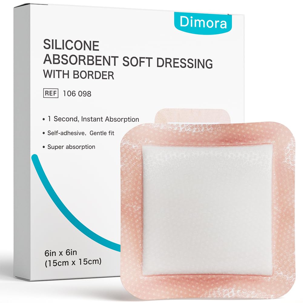 Dimora Silicone Super Absorbent Sår Dressings - genert vedhæftede bandager med Ultrasorb Polymer, Heavy Exudate Sår Pads 6 "X 6" 10 Pakker