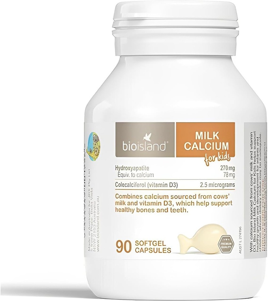 Bio Island Milk Calcium til børn 90 Kapsler