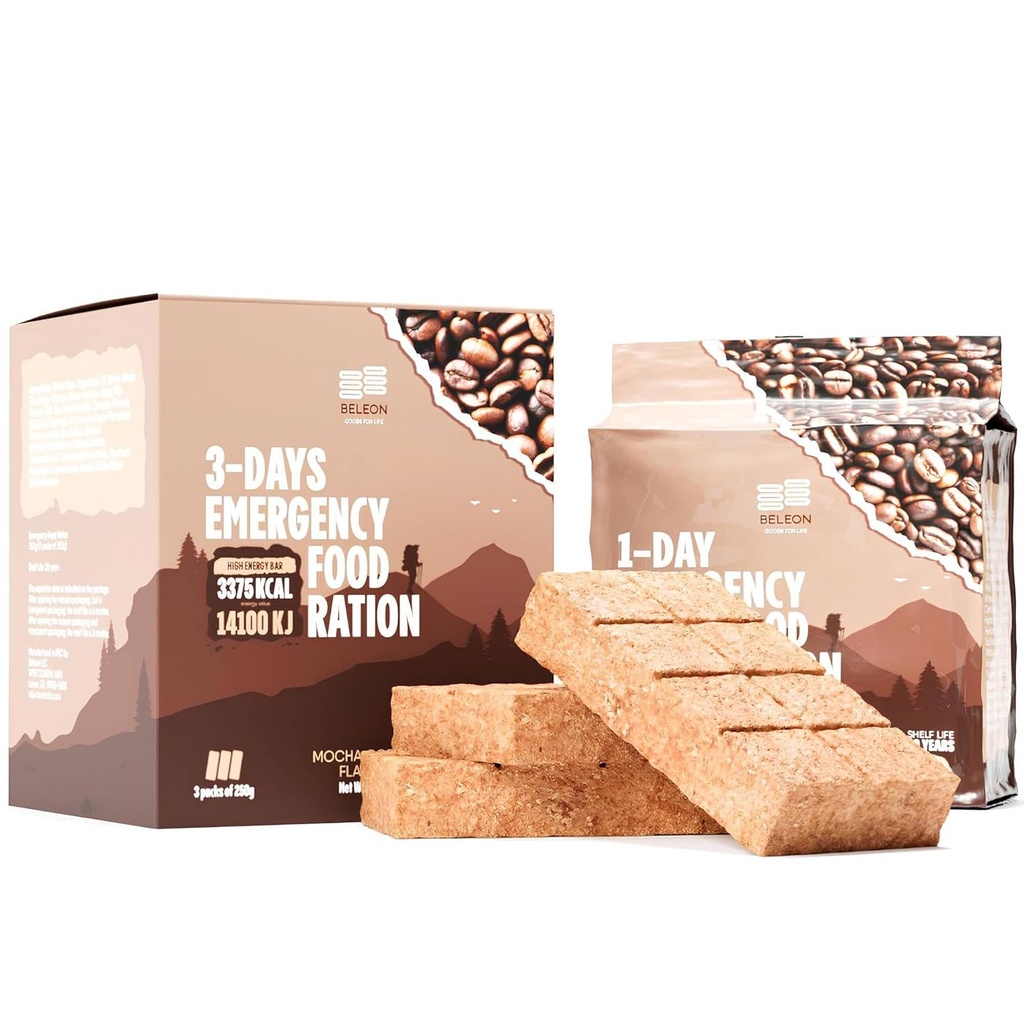 Emergency Food Supply 3- dage 72 timer Kaffe Mocha Biscuit Bars MRE Meals Militære 2024 Survival Kit - 20 År Hylde Life Camping Hiking Supplies