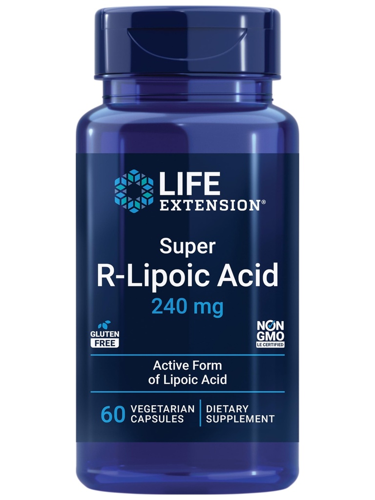 Life Extension Super R- Lipoic Acid - Sund Aging, oxidativ Stress Defense - med 240 mg aktiv R- Form af R- Lipoic Acid - Gluten- Free - Non-GMO - Vegetar - 60 Kapsler