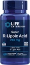 Life Extension Super R- Lipoic Acid - Sund Aging, oxidativ Stress Defense - med 240 mg aktiv R- Form af R- Lipoic Acid - Gluten- Free - Non-GMO - Vegetar - 60 Kapsler