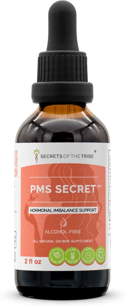 PMS Secret Alcohol- Free, Glycerite Black Cohosh, Cramp, Vitex, Valerian, Mælkebøtte, Kamille, St. John 's Wort. Tinktur, urteekstrakt Hormonal Imbalance Support 2 OZ
