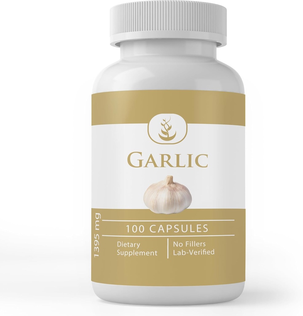 Pure Original Ingredienser Hvidløg Kapsler, (100 Kapsler) Altid Pure, Ingen Tilsætningsstoffer eller Fyldere, Lab Verified (100 Kapsler)