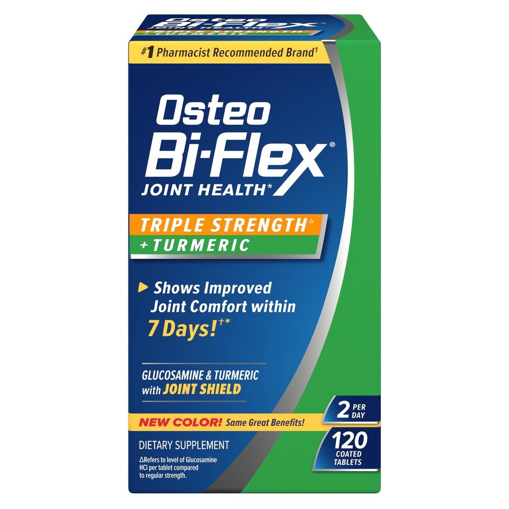 Osteo Bi- Flex Glucosamin Triple Strength Plus Gurkemeje supplement med Curcumin til fælles støtte og vifte af bevægelse, 60 dages forsyning, 120 overtrukne tabletter, fælles sundhed næringstilskud