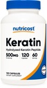 Nutricost Keratin Hydroliserede Peptid Kapsler - 500MG, 120 Kapsler (60 Servere) - Non-GMO, Gluten- Free Formel