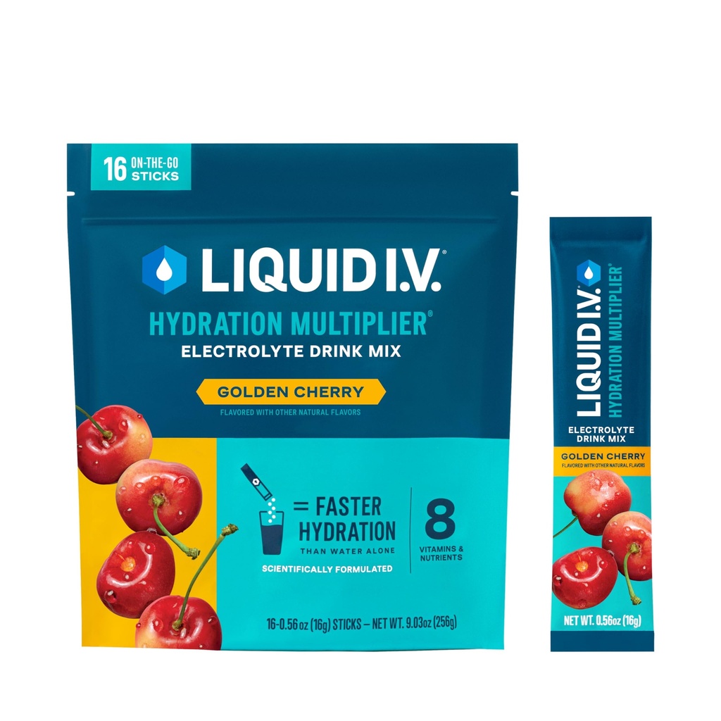 Liquid I.V. ® Hydration Multiplier - Golden Cherry Name 124; Electrolyte Powder Drink Mix # 124; 1 pakke (16 Servere)