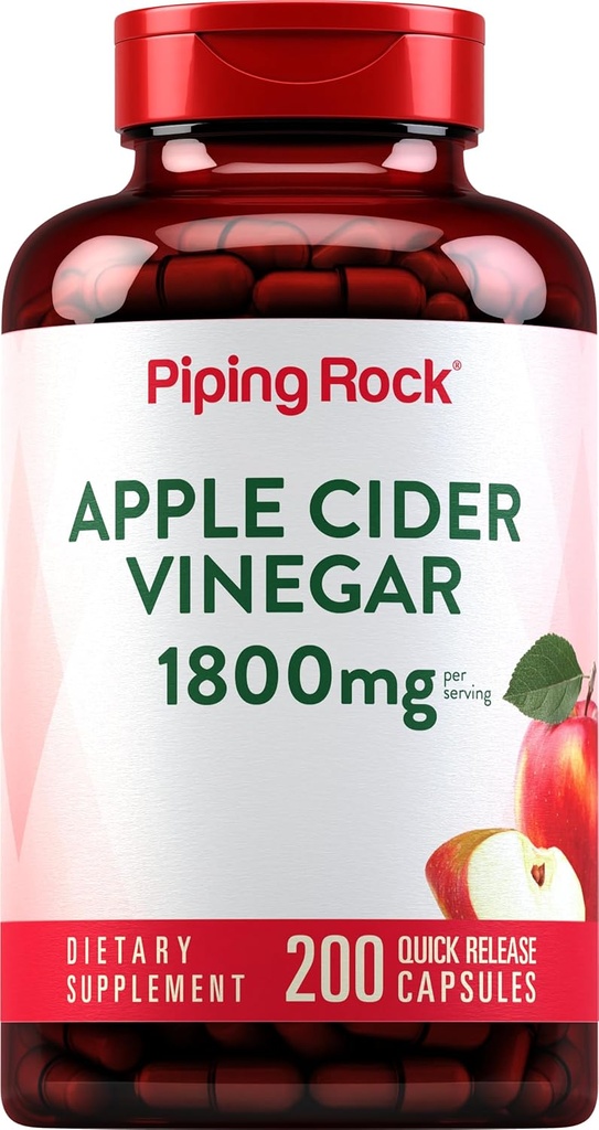 Piping Rock Apple Cider Vincils Kapsler 1800 mg • 124; 200 Pills • 124; Potent Formel • 124; ACV Supplement for mænd og kvinder • 124; Non- GMO, Gluten Free