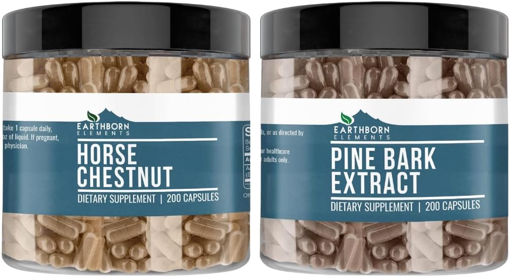 Earthborn Elements Horse Chestnut & Pine Bark Capsule Bundle, 200 Kapsler Hver, Pure & Ufortyndet, Ingen tilsætningsstoffer
