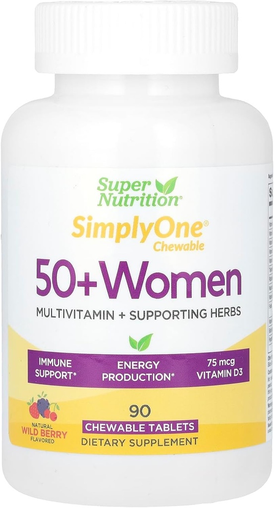 SuperNutrition SimplyOne Multi- Vitamin til kvinder 50 +, Højstyrke, En / dag tyggetabletter, 90 dages forsyning, Wild Berry, 90 tæller (pakke med 1)