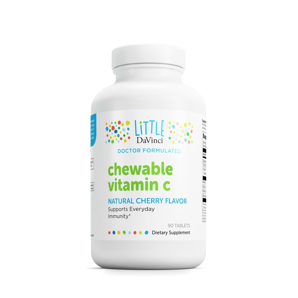 DAVINCI Labs Chewable Vitamin C - Kids Vitamin C supplement til støtte af immunsystemet, sund hud og samlede wellness - med Pectin, Rose HIPS og mere - Cherry Flavor - 90 tyggetabletter