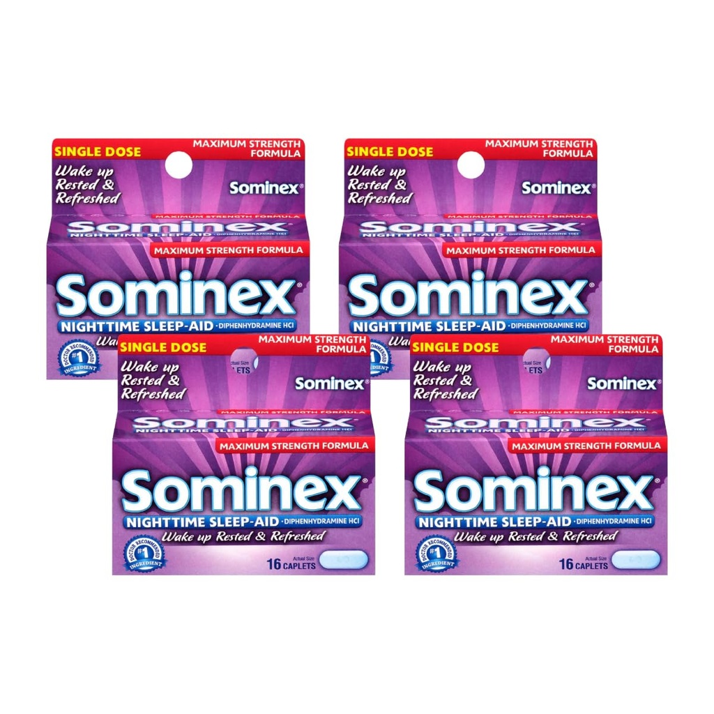 Sominex Nighttime Sleep- Aid Caplets, Maximum Strength, 16-greve bokse (pakke med 4)
