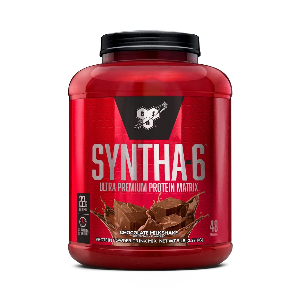 BSN SYNTHA- 6 Whey Protein Powder with Micellar Casein, Milk Protein Isolate, Chocolate Milkshake, 48 Servere (Packaging May Vary)